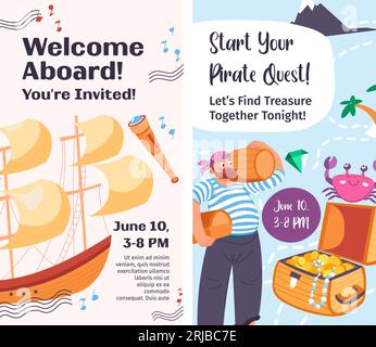 Benvenuto a bordo inizia il tuo gioco di missione partito pirata Illustrazione Vettoriale