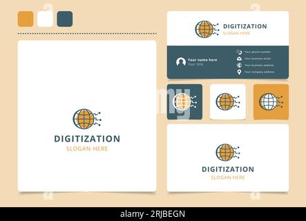 Logo di digitalizzazione con slogan modificabile. Libro di branding e modello di biglietto da visita. Illustrazione Vettoriale