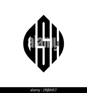 Logo OSH a lettera circolare con forma circolare ed ellisse. Lettere ellittiche OSH con stile tipografico. Le tre iniziali formano un logo circolare. OSH ci Illustrazione Vettoriale