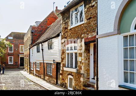 Historic houses in cobbled West Street, Rye, an English town near the coast in East Sussex Stock Photo