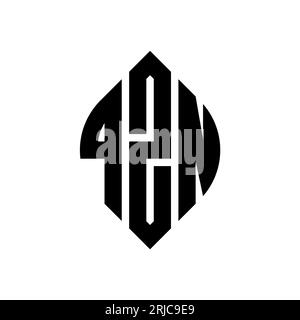 Logo QZN con lettera circolare e forma circolare ed ellisse. Lettere ellittiche QZN con stile tipografico. Le tre iniziali formano un logo circolare. QZN ci Illustrazione Vettoriale