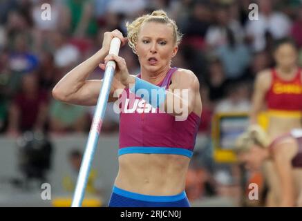 Budapest, Hongrie. 21 agosto 2023. Sandi Morris of USA, Qualification Women's Pole Vault durante i Campionati mondiali di atletica leggera 2023 il 21 agosto 2023 al Nemzeti Atletikai Kozpont di Budapest, Ungheria - foto Laurent Lairys/DPPI Credit: DPPI Media/Alamy Live News Foto Stock