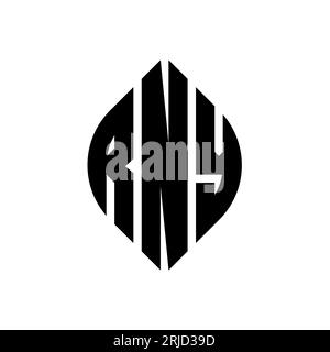 Logo con lettera circolare RNY con forma circolare ed ellisse. Lettere ellittiche RNY con stile tipografico. Le tre iniziali formano un logo circolare. RNY ci Illustrazione Vettoriale