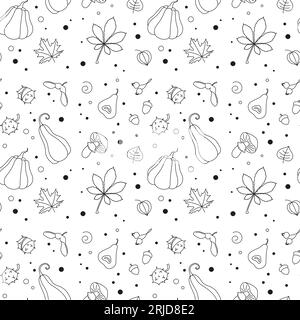 Motivo autunnale senza cuciture in un semplice modello a doodle. Illustrazione vettoriale semplice Illustrazione Vettoriale