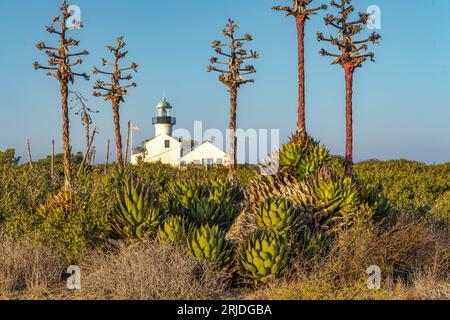 San Diego, California, faro storico di Point Loma situato sulla penisola di Point Loma Foto Stock