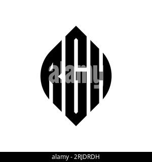 Logo RGH circolare con forma circolare ed ellisse. Lettere ellittiche RGH con stile tipografico. Le tre iniziali formano un logo circolare. RGH ci Illustrazione Vettoriale