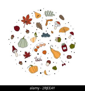 Illustrazione autunnale in stile doodle, isolata su sfondo bianco. Illustrazione vettoriale semplice Illustrazione Vettoriale