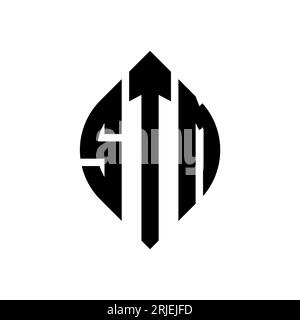 Logo STM a forma di lettera circolare con forma circolare ed ellisse. Lettere ellittiche STM con stile tipografico. Le tre iniziali formano un logo circolare. STM ci Illustrazione Vettoriale