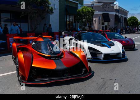 Gamma di vetture McLaren alla Monterey Car Week 2023 (Solus GT) Foto Stock