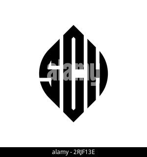 Logo SCH circolare con forma circolare ed ellisse. Lettere ellittiche SCH con stile tipografico. Le tre iniziali formano un logo circolare. SCH ci Illustrazione Vettoriale