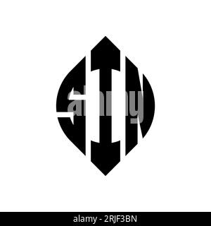 Logo con lettera circolare SIN con forma circolare ed ellisse. SGRANA le lettere ellittiche con stile tipografico. Le tre iniziali formano un logo circolare. SIN ci Illustrazione Vettoriale
