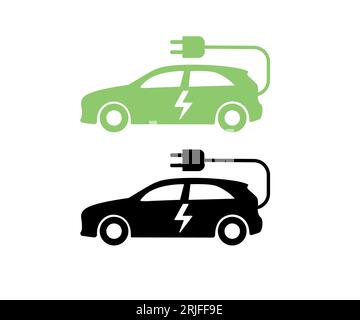 Auto elettrica con cavo di ricarica. Illustrazione semplice. Foto Stock