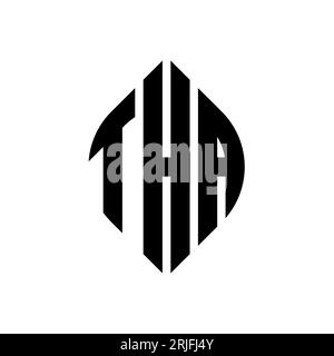 Logo a forma di lettera circolare con forma circolare ed ellisse. Lettere ellittiche con stile tipografico. Le tre iniziali formano un logo circolare. THA ci Illustrazione Vettoriale
