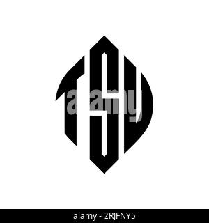 Logo con lettera circolare TSU con forma circolare ed ellisse. Lettere ellittiche TSU con stile tipografico. Le tre iniziali formano un logo circolare. TSU ci Illustrazione Vettoriale