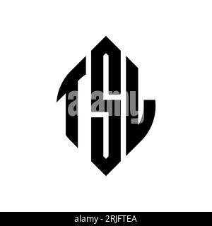 Logo TSL a forma di lettera circolare con forma circolare ed ellisse. Lettere di ellisse TSL con stile tipografico. Le tre iniziali formano un logo circolare. TSL ci Illustrazione Vettoriale