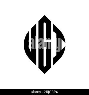 Logo UGI con lettera circolare e forma a forma di cerchio ed ellisse. Lettere di ellisse UGI con stile tipografico. Le tre iniziali formano un logo circolare. UGI ci Illustrazione Vettoriale