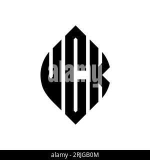 Logo VCK a forma di lettera circolare con forma circolare ed ellisse. Lettere ellittiche VCK con stile tipografico. Le tre iniziali formano un logo circolare. VCK ci Illustrazione Vettoriale