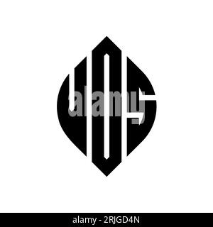 Logo VOS a lettera circolare con forma circolare ed ellisse. Lettere ellittiche VOS con stile tipografico. Le tre iniziali formano un logo circolare. VOS ci Illustrazione Vettoriale