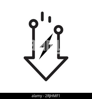 icona di elettricità a basso consumo, riduzione della carica di energia, simbolo web a linee sottili su sfondo bianco - illustrazione del vettore di tratto modificabile Illustrazione Vettoriale