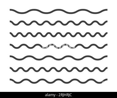 Set di linee ondulate per tracciatori Doodle. Icone di contorno semplici. Illustrazione Vettoriale