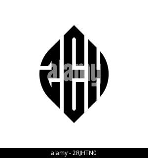 Logo con lettera circolare ZEH con forma circolare ed ellisse. Lettere ellittiche ZEH con stile tipografico. Le tre iniziali formano un logo circolare. ZEH ci Illustrazione Vettoriale