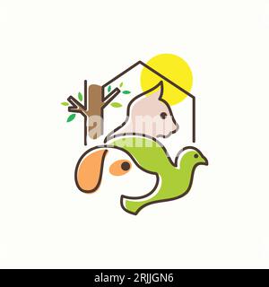 Home animali domestici design logo animali vettoriali modello di clinica veterinaria stile lineare. Illustrazione vettoriale Illustrazione Vettoriale