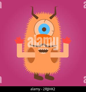 Mostro dei cartoni animati su sfondo rosa scuro. Divertente vettore animale dei cartoni animati. Graziosa illustrazione di un mostro arancione Illustrazione Vettoriale