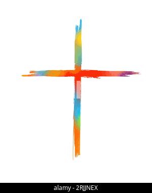 Pennello religioso colorato a croce. Illustrazione vettoriale Illustrazione Vettoriale