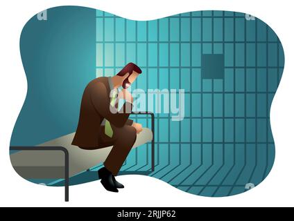 Business vettore illustrazione di un uomo d'affari in prigione. Illustrazione Vettoriale