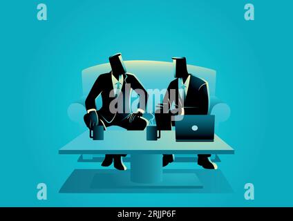 Illustrazione vettoriale di affari di due uomini d'affari che hanno una riunione informale Illustrazione Vettoriale