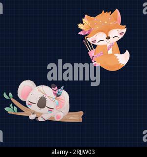 Simpatici animali da cartoni animati Set di adesivi per illustrazioni vettoriali del tuo disegno Illustrazione Vettoriale