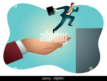 Business vettore illustrazione di una mano che aiuta un uomo d'affari a. saltare più in alto Illustrazione Vettoriale