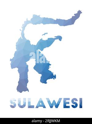Bassa mappa polivalente di Sulawesi. Illustrazione geometrica dell'isola. Mappa poligonale di Sulawesi. Tecnologia, Internet, concetto di rete. Illustrazione vettoriale. Illustrazione Vettoriale