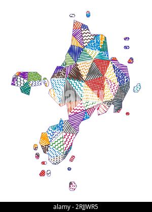 Mappa di Sark in stile bambino. Poligoni disegnati a mano a forma di Sark. Illustrazione vettoriale. Illustrazione Vettoriale