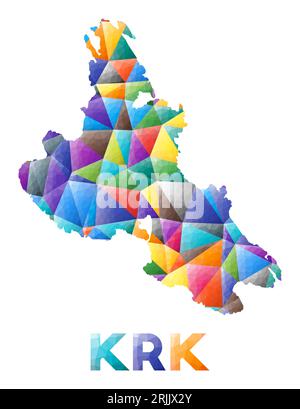 Krk - colorata a forma di isola polietilene. Triangoli geometrici multicolori. Design moderno e alla moda. Illustrazione vettoriale. Illustrazione Vettoriale