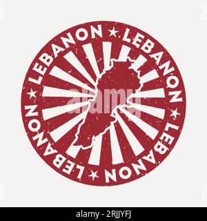 Francobollo del Libano. Timbro rosso da viaggio con la mappa del paese, illustrazione vettoriale. Illustrazione Vettoriale