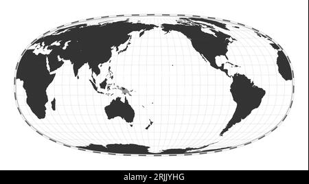 Mappa vettoriale del mondo. La proiezione iperellittica di Waldo R. Tobler. Mappa geografica del mondo pianeggiante con linee di latitudine e longitudine. Centrato a 180° lon Illustrazione Vettoriale