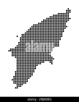 Mappa di Rodi. Mappa di Rodi in stile punteggiato. Bordi dell'isola pieni di rettangoli per il tuo progetto. Illustrazione vettoriale. Illustrazione Vettoriale