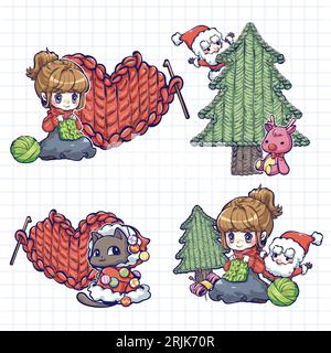 Set di elementi disegnati a mano per Natale e Capodanno Illustrazione Vettoriale