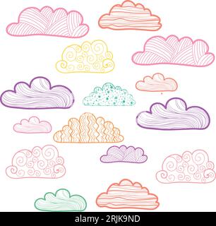 Set di graziose nuvole di cartoni animati Illustrazione Vettoriale