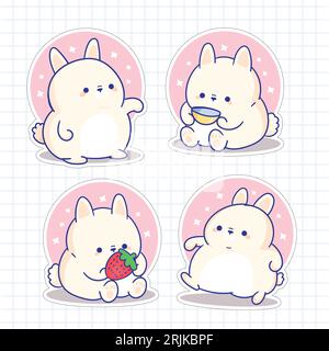 Set di simpatici conigli da cartoni animati. Illustrazione vettoriale su una pagina del notebook. Illustrazione Vettoriale