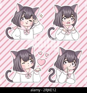 Carino set di grafica per illustrazioni vettoriali dei cartoni animati kawaii girl Illustrazione Vettoriale