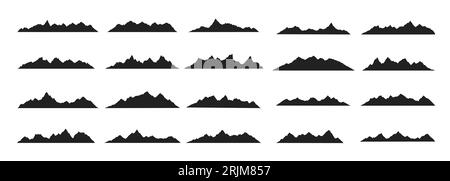 Mountain Ridges silhouette di picco design piatto illustrazione vettoriale isolata su sfondo bianco. Illustrazione Vettoriale