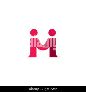 Design del logo delle persone Letter M. Logo M Human Partnership Illustrazione Vettoriale