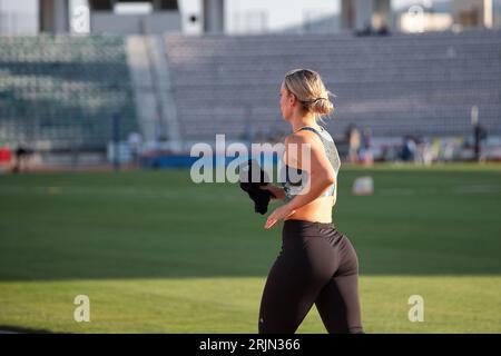 Elina Tzengko è una atleta greca di atletica leggera e giavellottista. Ed è stato nominato campione europeo nel 2022. Volos 8 luglio 2023. Grecia Foto Stock