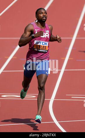 Budapest, HUN, 23 agosto 2023 Noah Lyles (USA) durante il World Athletics Championships 2023 National Athletics Centre Budapest presso il National Athletics Centre Budapest Ungheria il 23 agosto 2023 Alamy Live News Foto Stock