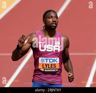 Budapest, HUN, 23 agosto 2023 Noah Lyles (USA) durante il World Athletics Championships 2023 National Athletics Centre Budapest presso il National Athletics Centre Budapest Ungheria il 23 agosto 2023 Alamy Live News Foto Stock