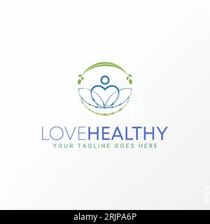 Logo design concept grafico astratto creativo firma vettoriale premium silhouette Love, Leaves e loto. Relativo a cure sane meditazione yoga Illustrazione Vettoriale