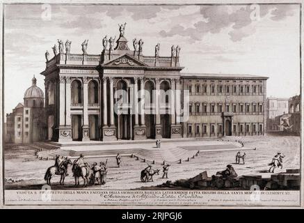 Italia Roma Vista e elevazione della nuova facciata della sacrosetta basilica Lateranense eretta dalla Santa memoria di Clemente XII nel 1741 Foto Stock