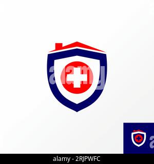 Logo design design grafico astratto creativo schermo per segnaletica vettoriale premium con camino del tetto superiore. Relativo alla protezione proprietà salute domestica Illustrazione Vettoriale